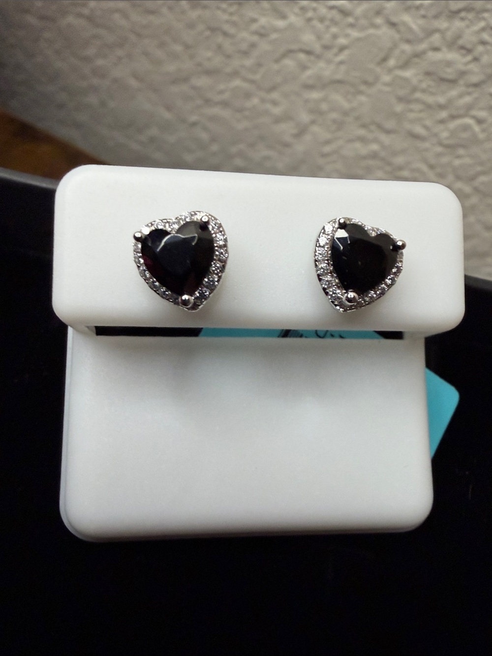 Sterling Silver Black Onyx Heart Stud Earrings with Halo